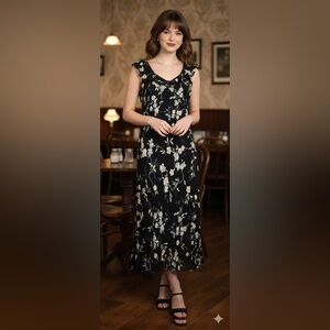 Evan Picone Black Floral Maxi Dress